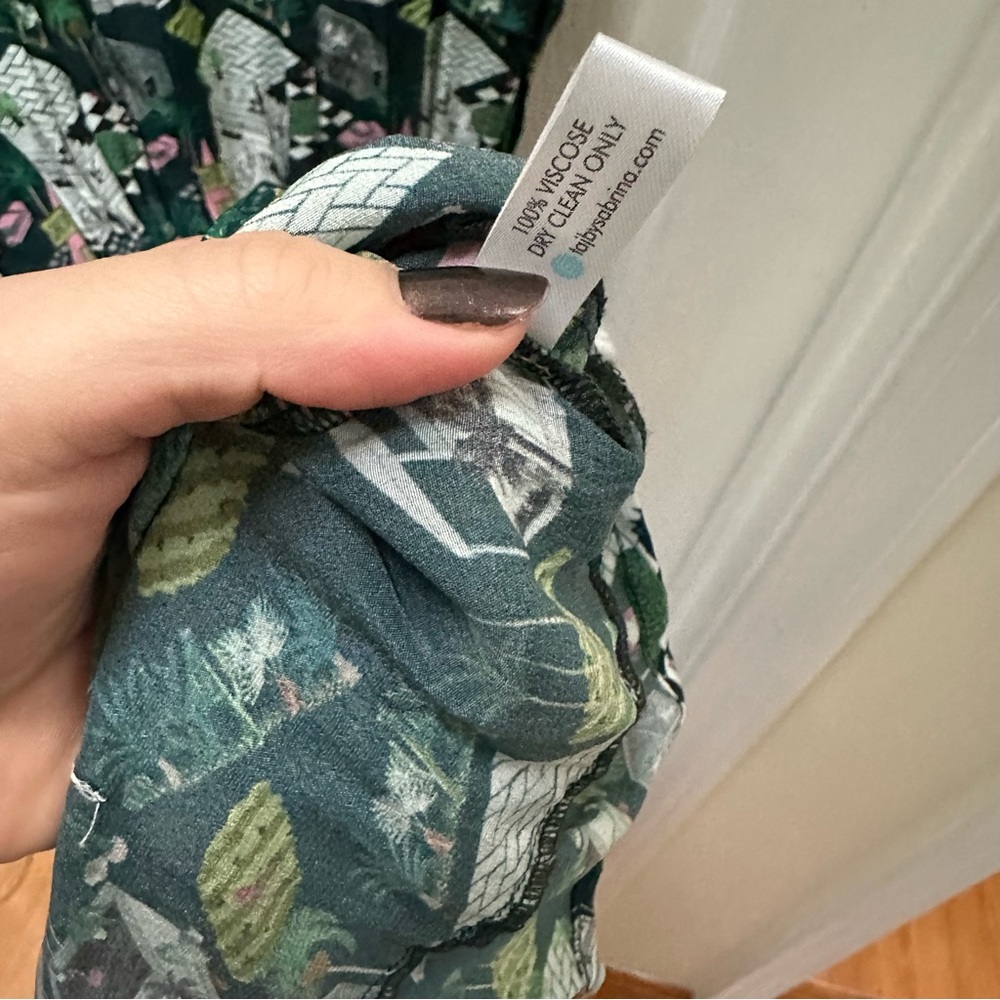 TAJ by Sabrina Crippa flamingo vacation midi Dress green pink tank long large - Picture 11 of 11